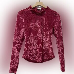 Anthropologie Pink Burnout Velvet Lace-Up Back Top Women’s Small